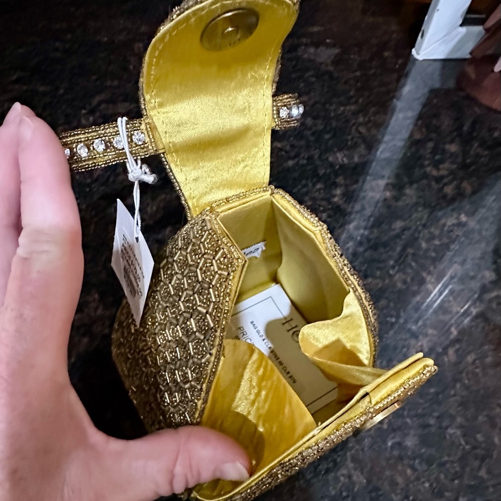 Elegant Gold Beaded w/ Clear Stones Mini Bag - Picture 4 of 5